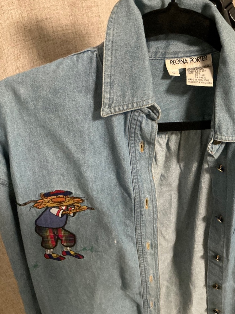 Vintage Regina Porter Denim Shirt Embroidered Golfer Graphic Button Up Small